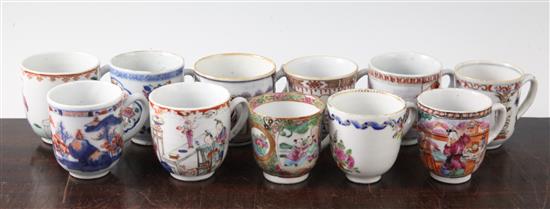 Eleven Chinese export polychrome coffee cups, 18th/19th century, largest 7cm